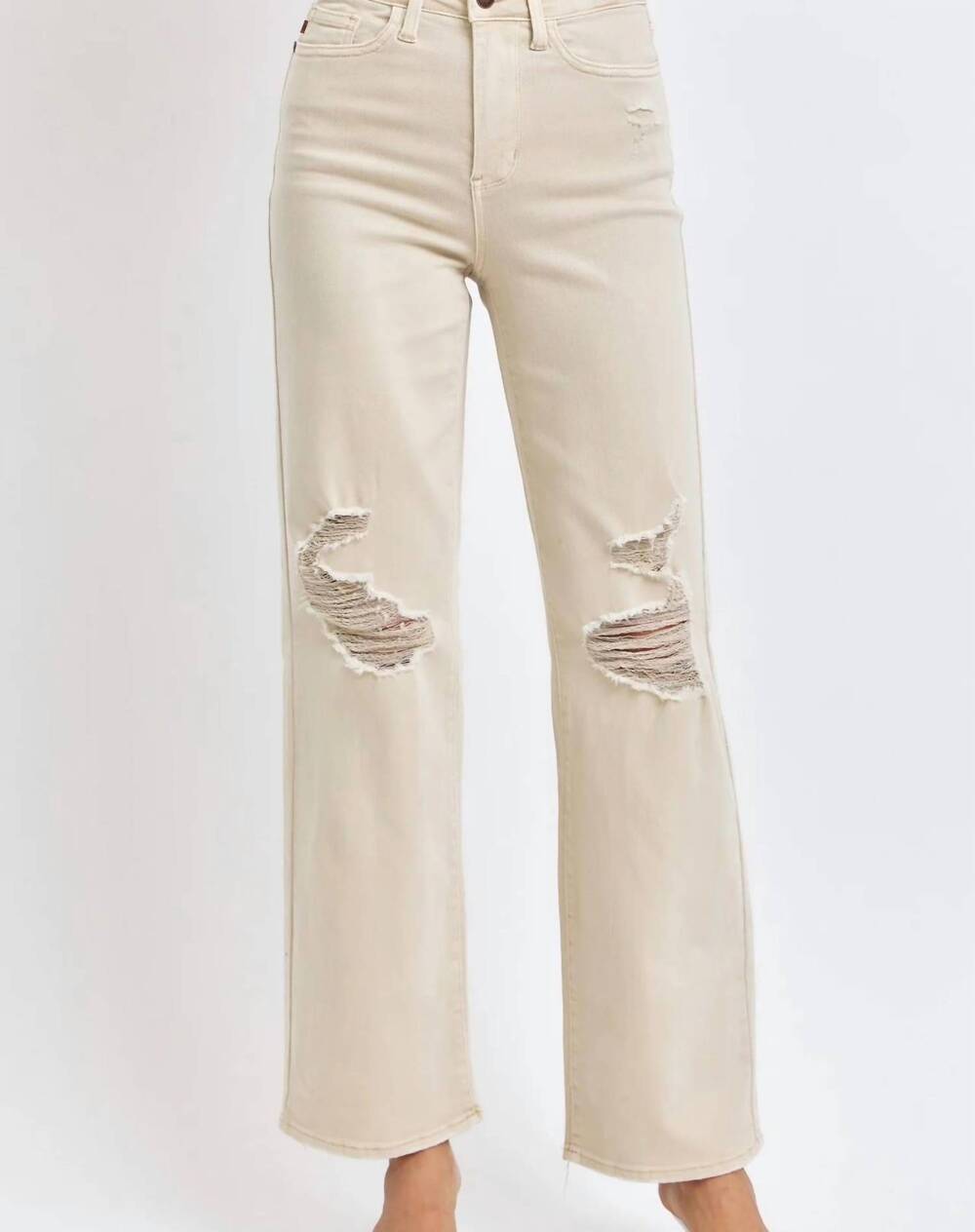 NEW JUDY BLUE high-waisted straight leg jeans in beige